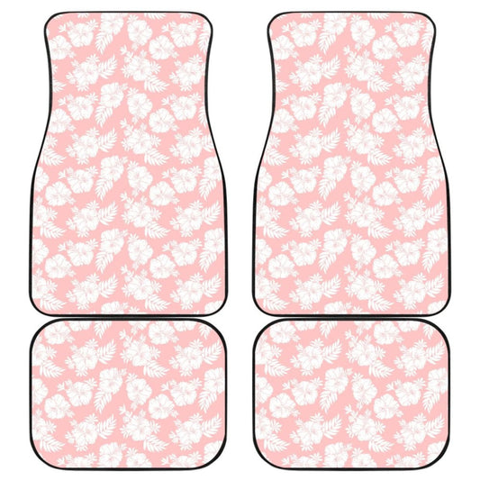 White Hibiscus Pattern Pink Background Best Gift Car Lovers Car Floor Mats