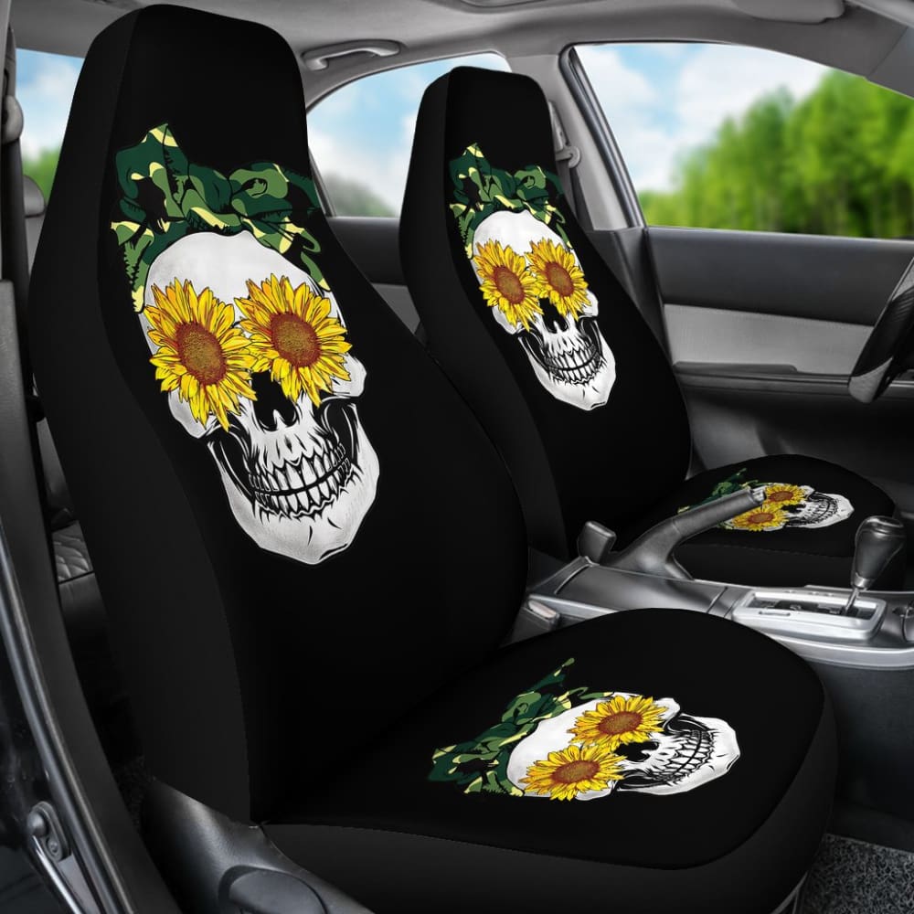 Sunflower Skull Camouflage Bandana Car Seat Covers