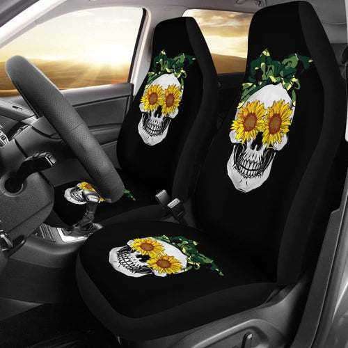 Sunflower Skull Camouflage Bandana Car Seat Covers