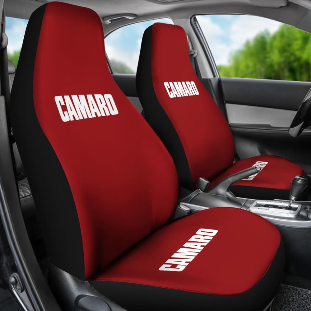 Dark Red Camaro White Letter Car Seat Covers