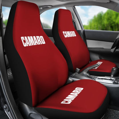 Dark Red Camaro White Letter Car Seat Covers