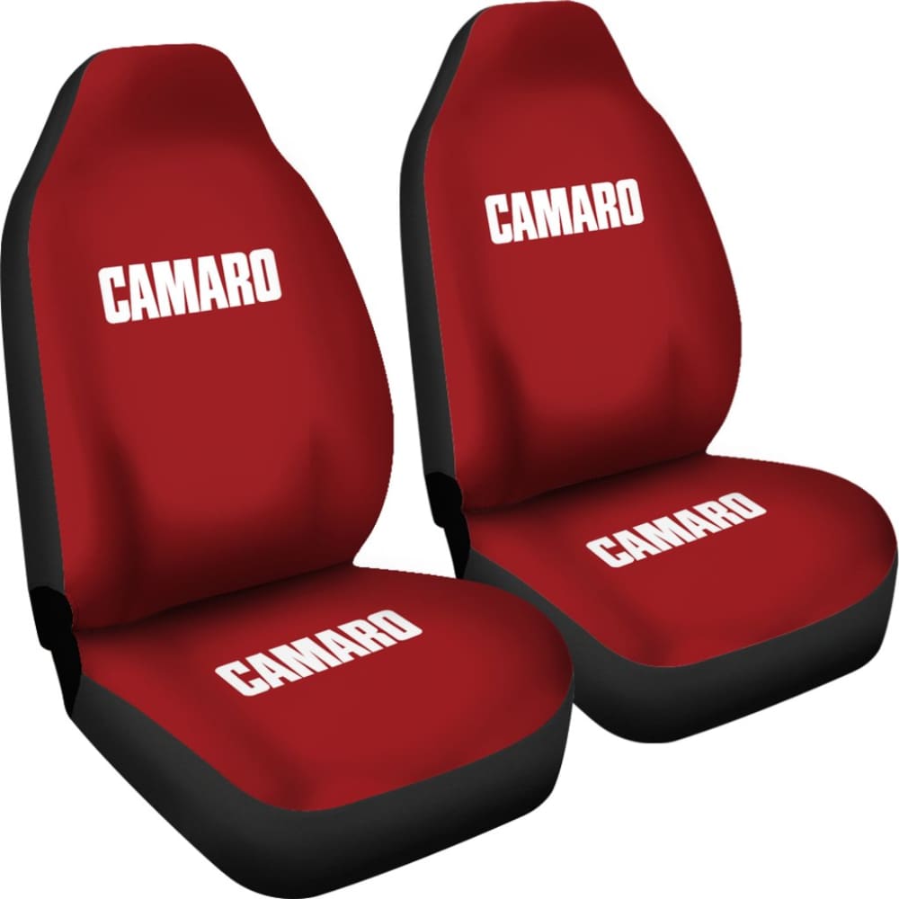 Dark Red Camaro White Letter Car Seat Covers