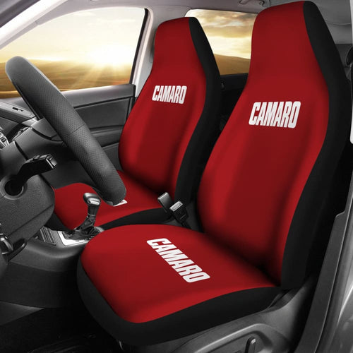 Dark Red Camaro White Letter Car Seat Covers