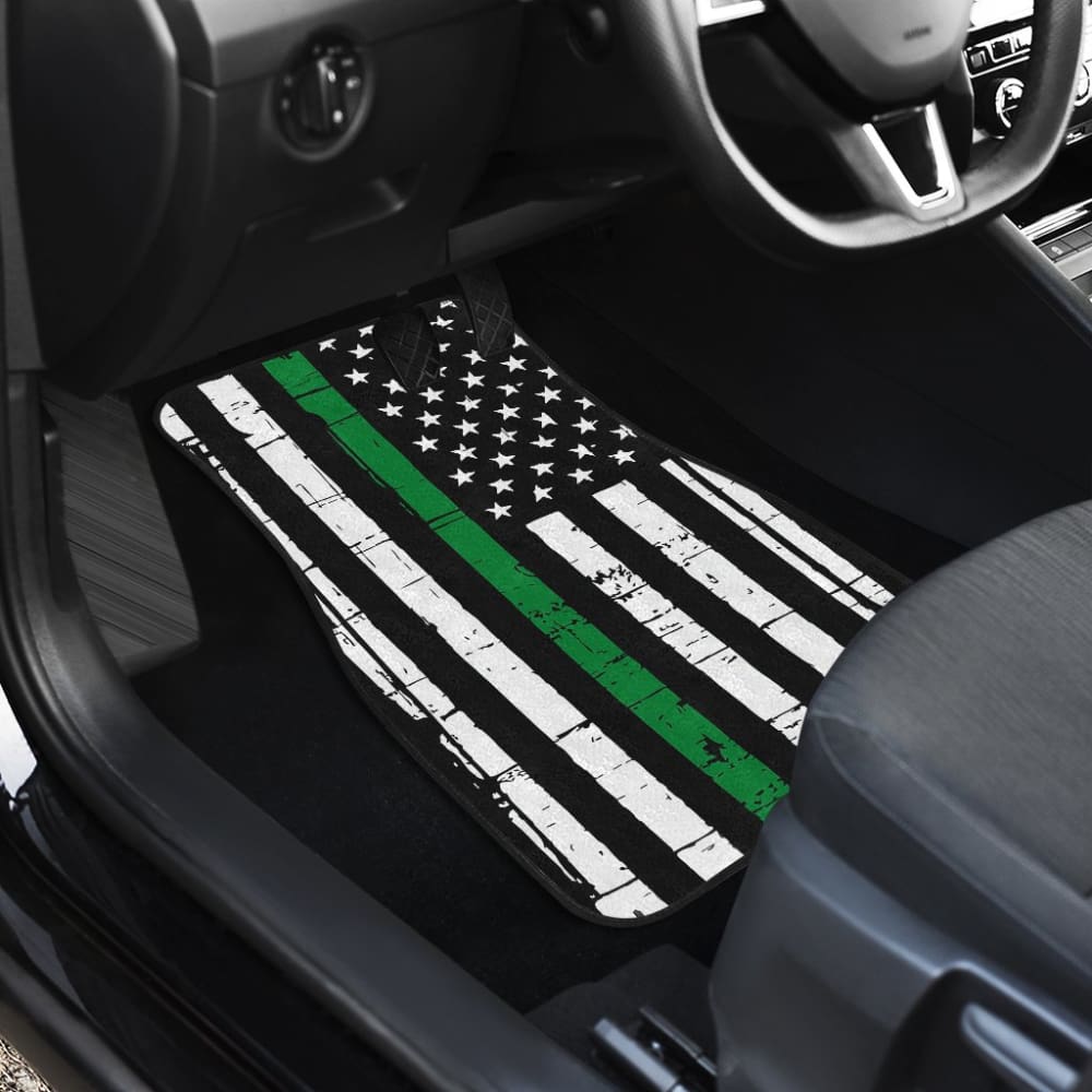 Amazing Thin Green Gray Line American Flag Car Floor Mats