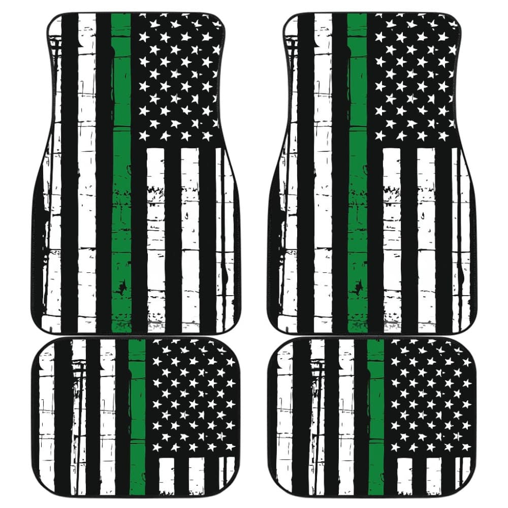 Amazing Thin Green Gray Line American Flag Car Floor Mats