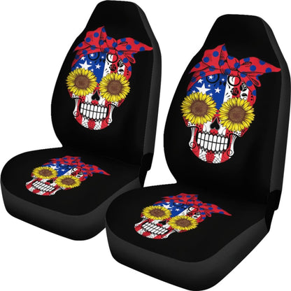 Sugar Skull American Flag Sunflower Floral Cute Gift Car Seat Covers