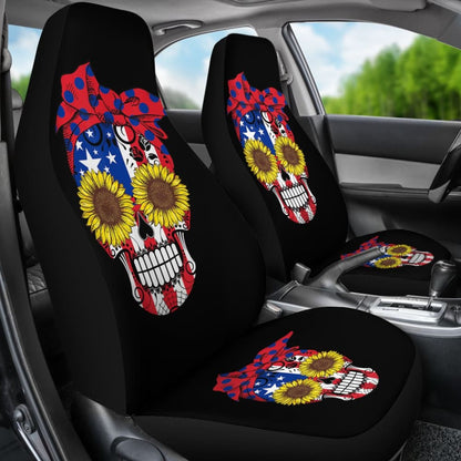Sugar Skull American Flag Sunflower Floral Cute Gift Car Seat Covers