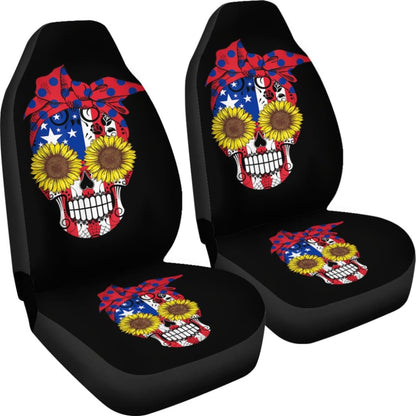 Sugar Skull American Flag Sunflower Floral Cute Gift Car Seat Covers