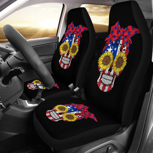 Sugar Skull American Flag Sunflower Floral Cute Gift Car Seat Covers