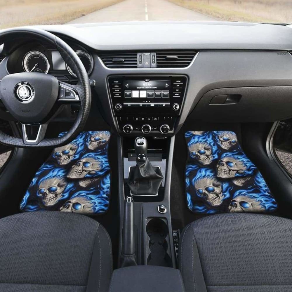Set Of Pcs Blue Flaming Skull Car Mats