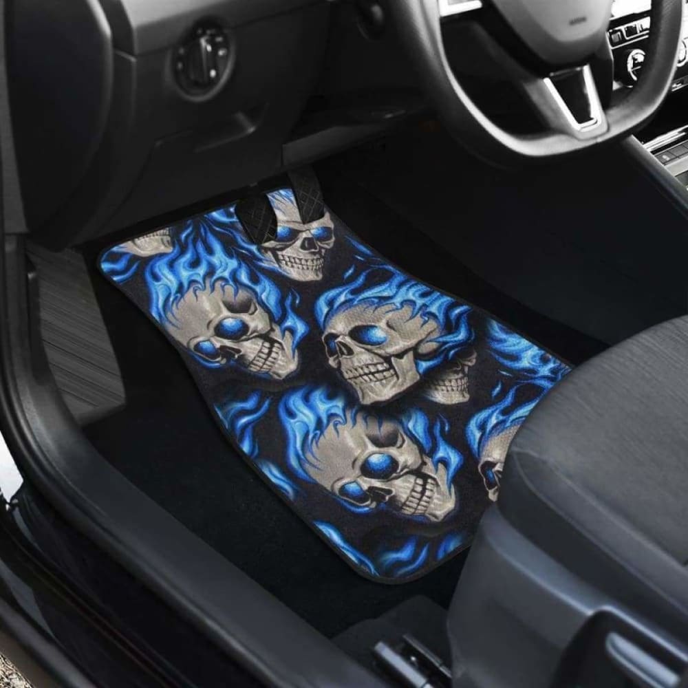 Set Of Pcs Blue Flaming Skull Car Mats