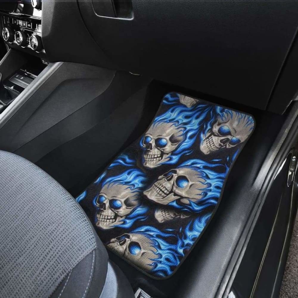 Set Of Pcs Blue Flaming Skull Car Mats