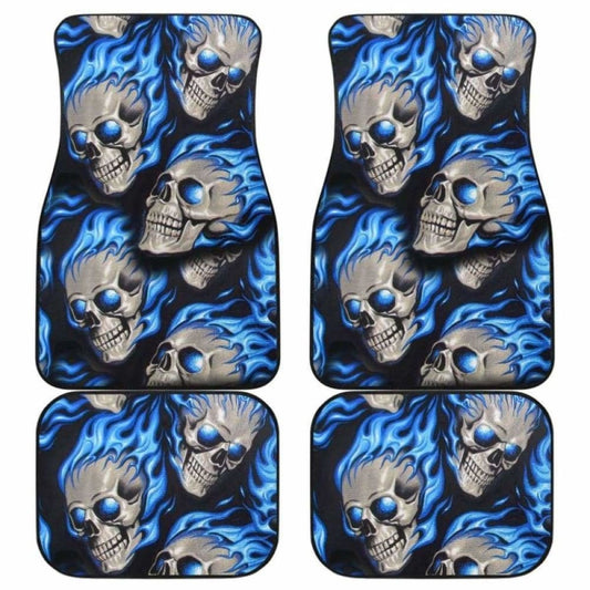 Set Of Pcs Blue Flaming Skull Car Mats