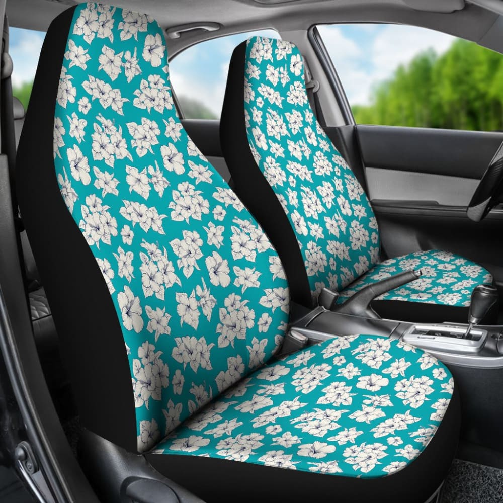 White Hibiscus Pattern Blue Background Best Gift Car Lovers Car Seat Covers