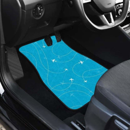 Airplane Destinations Blue Background Front And Back Car Mats