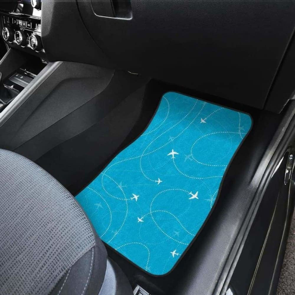Airplane Destinations Blue Background Front And Back Car Mats