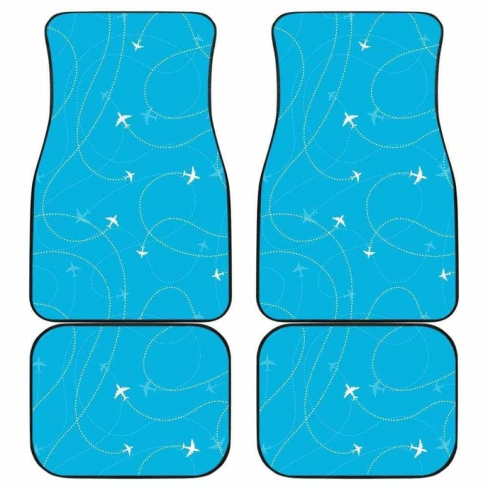 Airplane Destinations Blue Background Front And Back Car Mats