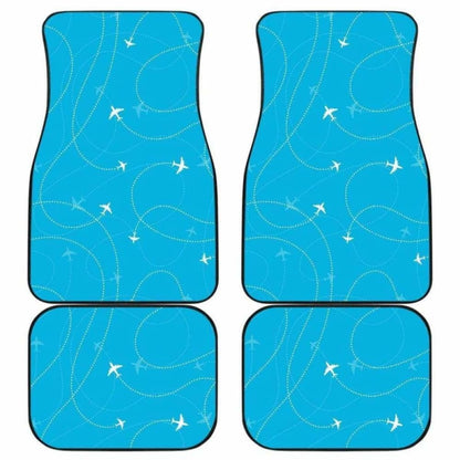 Airplane Destinations Blue Background Front And Back Car Mats