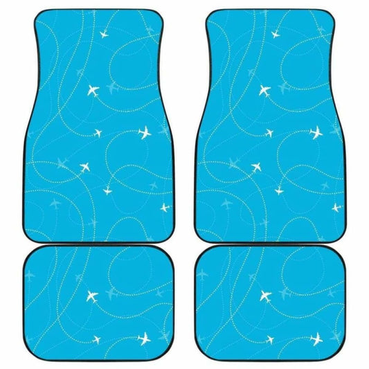Airplane Destinations Blue Background Front And Back Car Mats