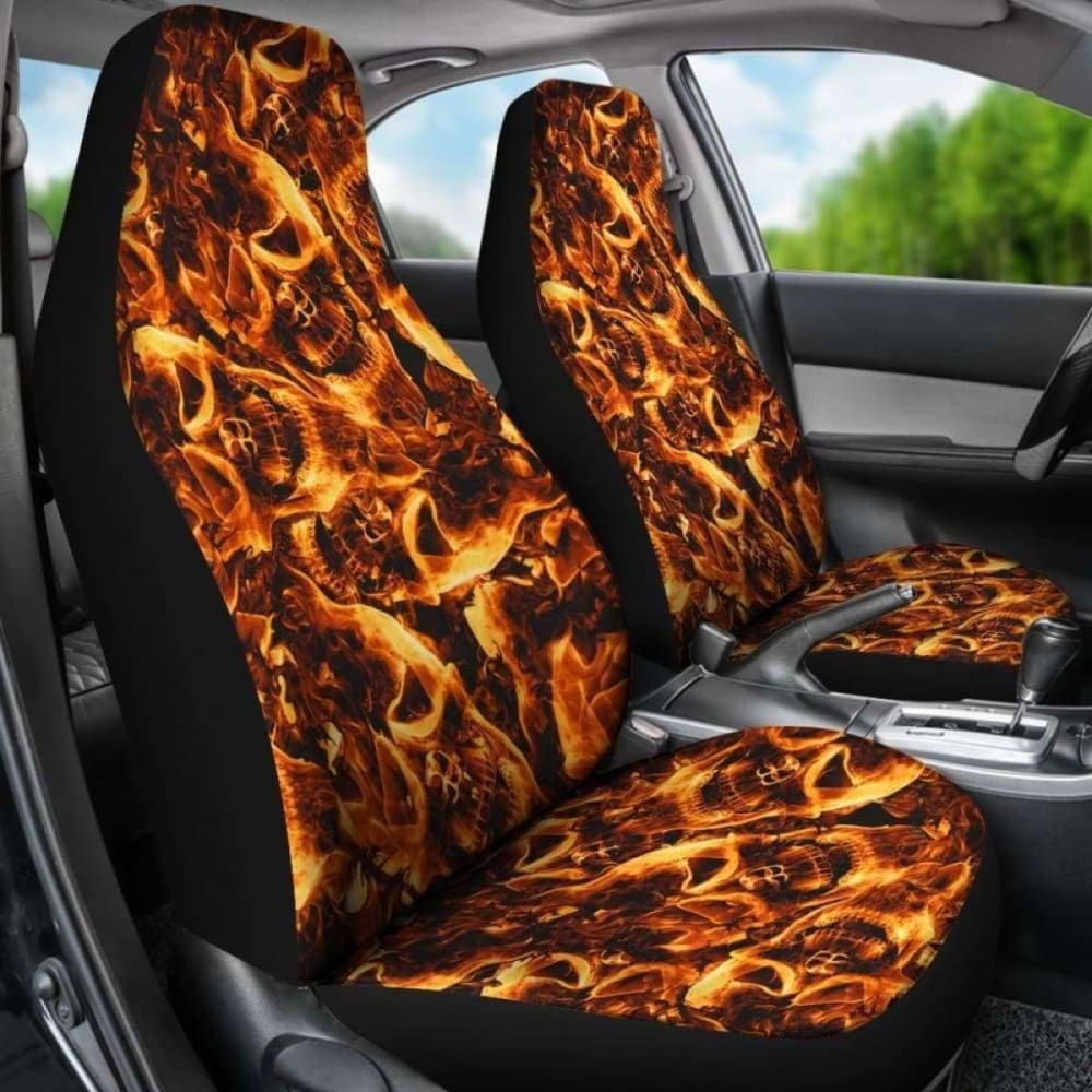 Set Of Flaming Skull Car Seat Covers