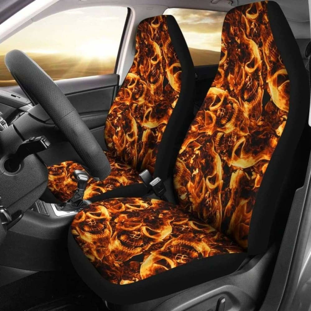 Set Of Flaming Skull Car Seat Covers