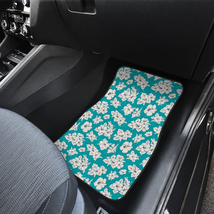White Hibiscus Pattern Blue Background Best Gift Car Lovers Car Floor Mats