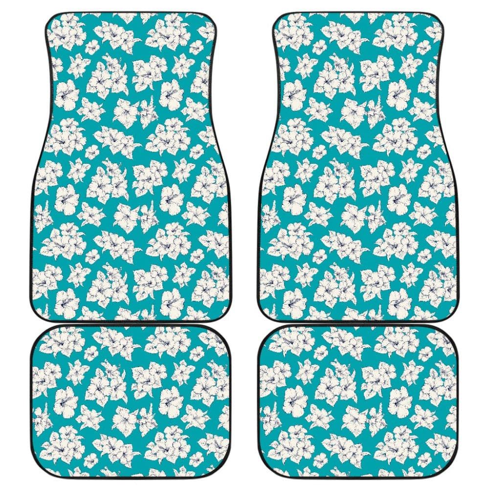 White Hibiscus Pattern Blue Background Best Gift Car Lovers Car Floor Mats