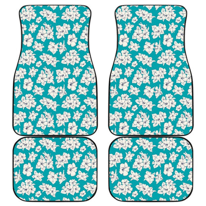 White Hibiscus Pattern Blue Background Best Gift Car Lovers Car Floor Mats