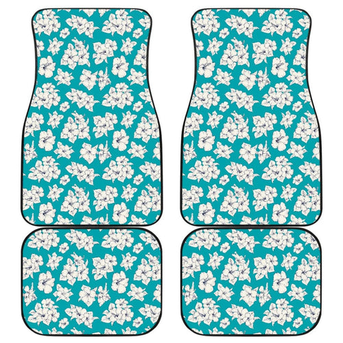 White Hibiscus Pattern Blue Background Best Gift Car Lovers Car Floor Mats