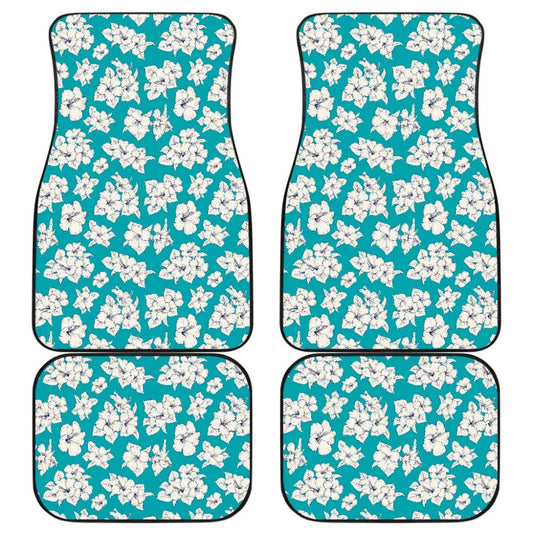 White Hibiscus Pattern Blue Background Best Gift Car Lovers Car Floor Mats