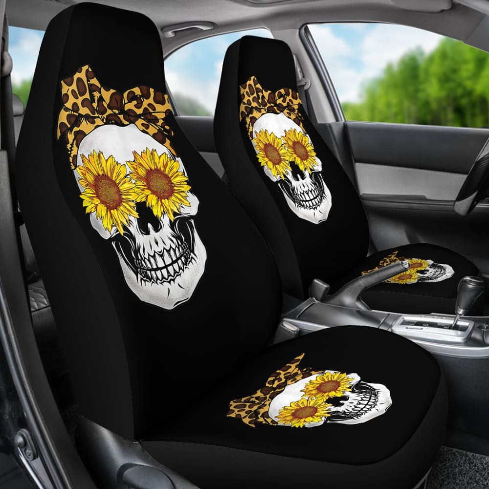 Sunflower Skull Leopard Print Bandana Cats Lovers Car Seat Covers