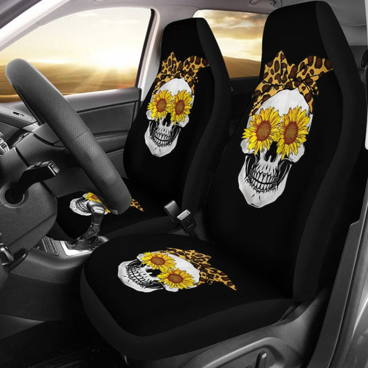 Sunflower Skull Leopard Print Bandana Cats Lovers Car Seat Covers