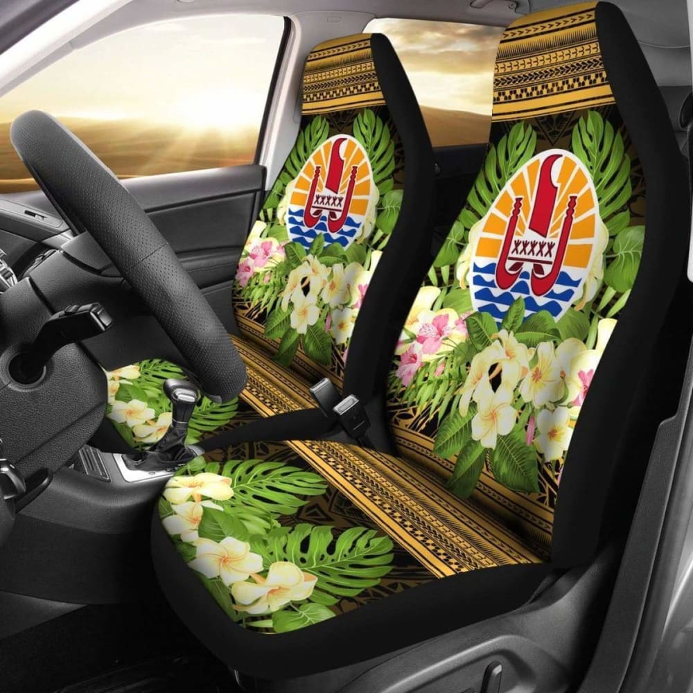 French Polynesia Tahiti Car Seat Covers -Tahiti Of Seal Tropical Flowers Style -