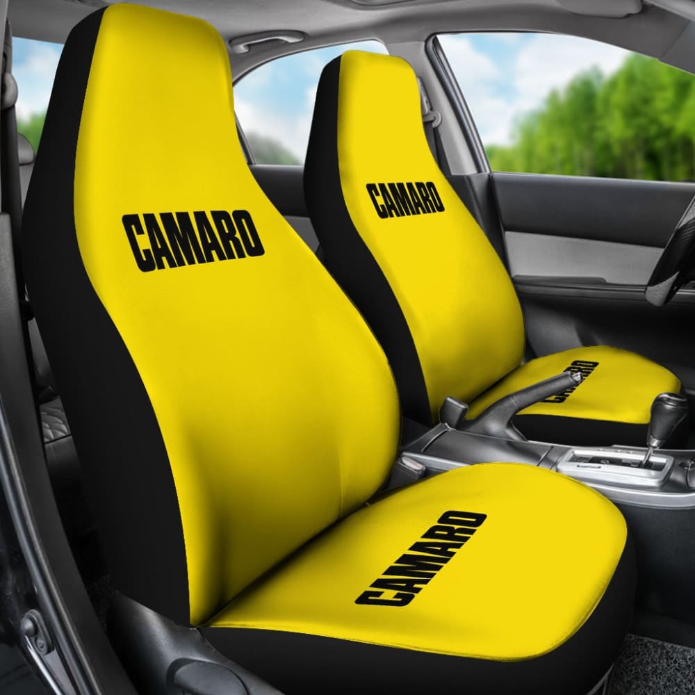 Yellow Camaro Black Letter Car Seat Covers