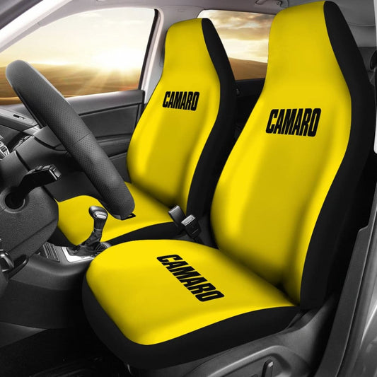 Yellow Camaro Black Letter Car Seat Covers