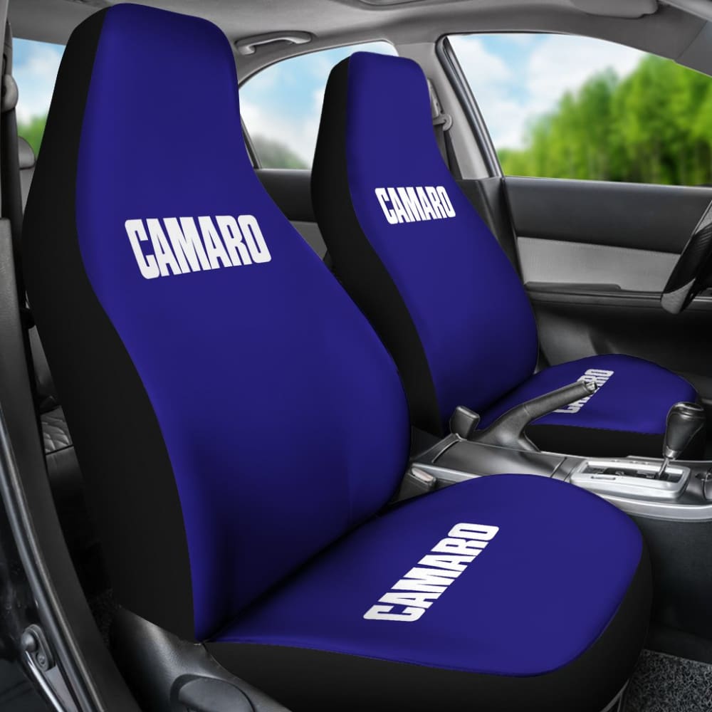 Blue Camaro White Letter Car Seat Covers