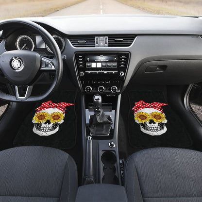 Womens Sunflower Skull Polka Dot Bandana Car Floor Mats
