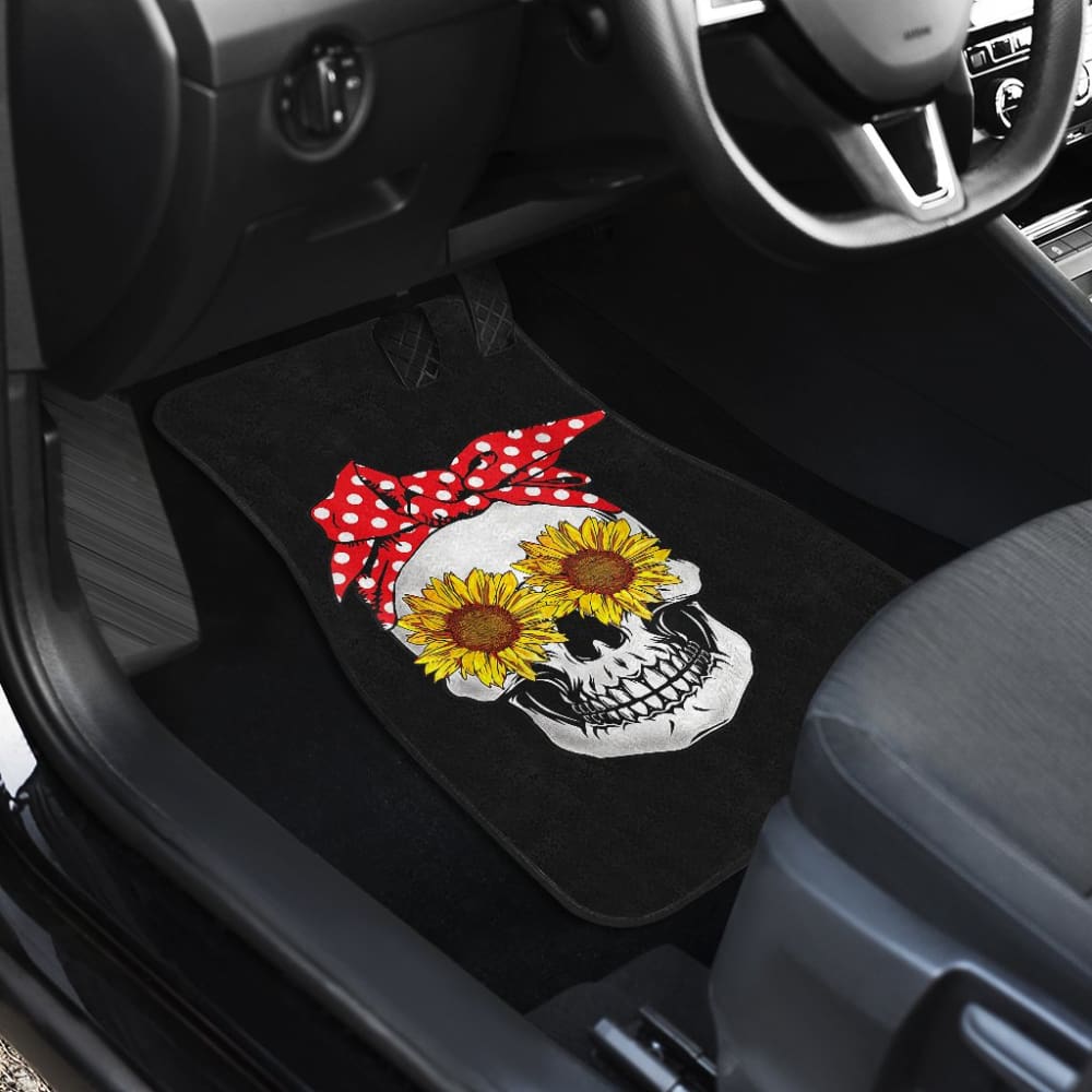 Womens Sunflower Skull Polka Dot Bandana Car Floor Mats