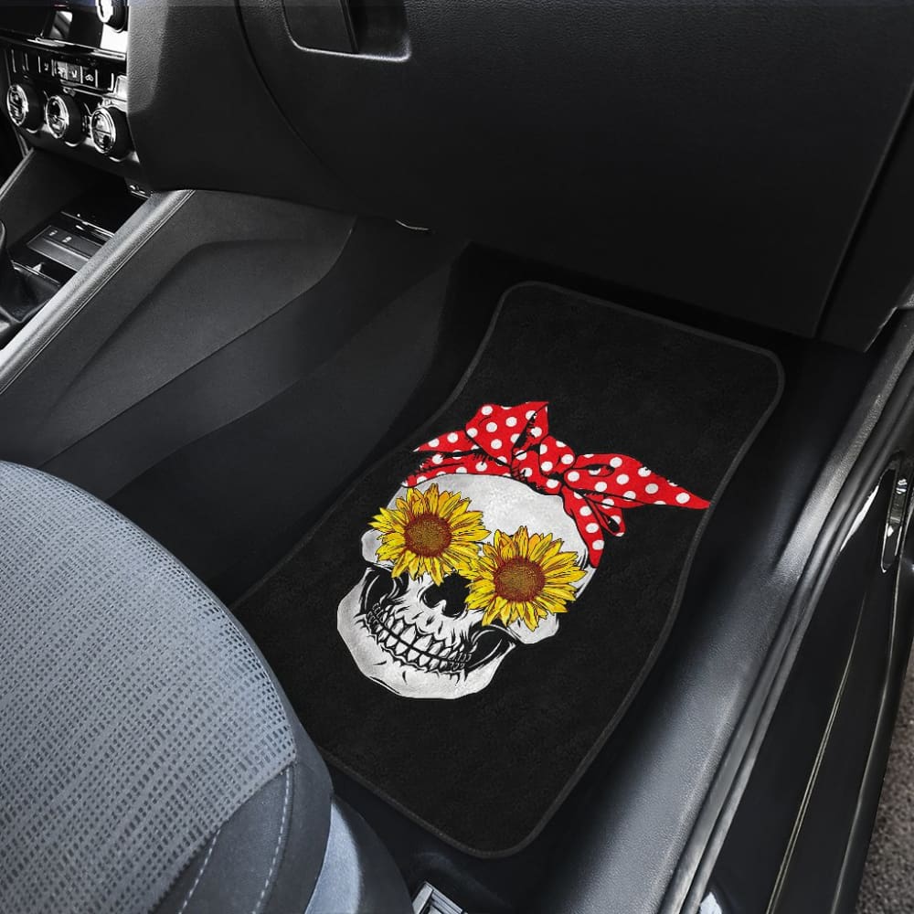 Womens Sunflower Skull Polka Dot Bandana Car Floor Mats