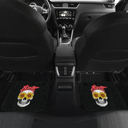 Womens Sunflower Skull Polka Dot Bandana Car Floor Mats