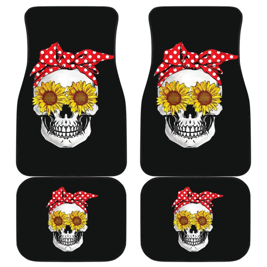 Womens Sunflower Skull Polka Dot Bandana Car Floor Mats