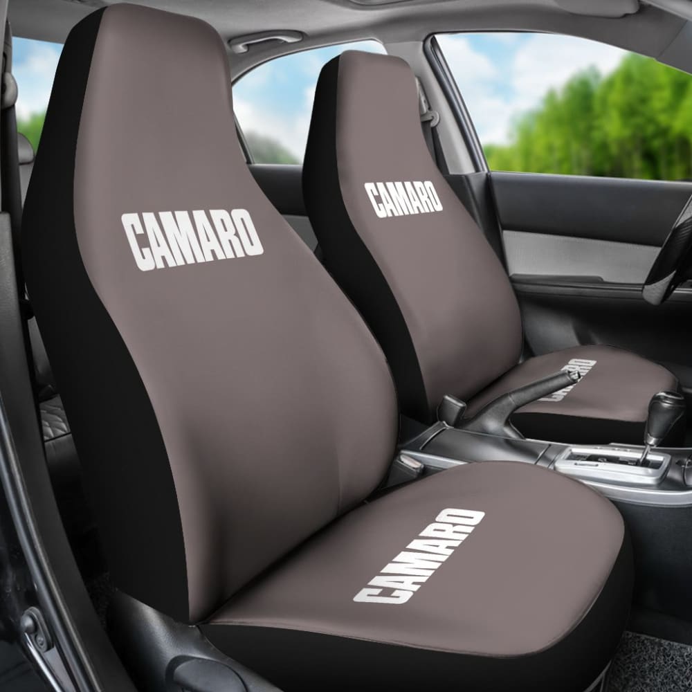 Dark Gray Camaro White Letter Car Seat Covers