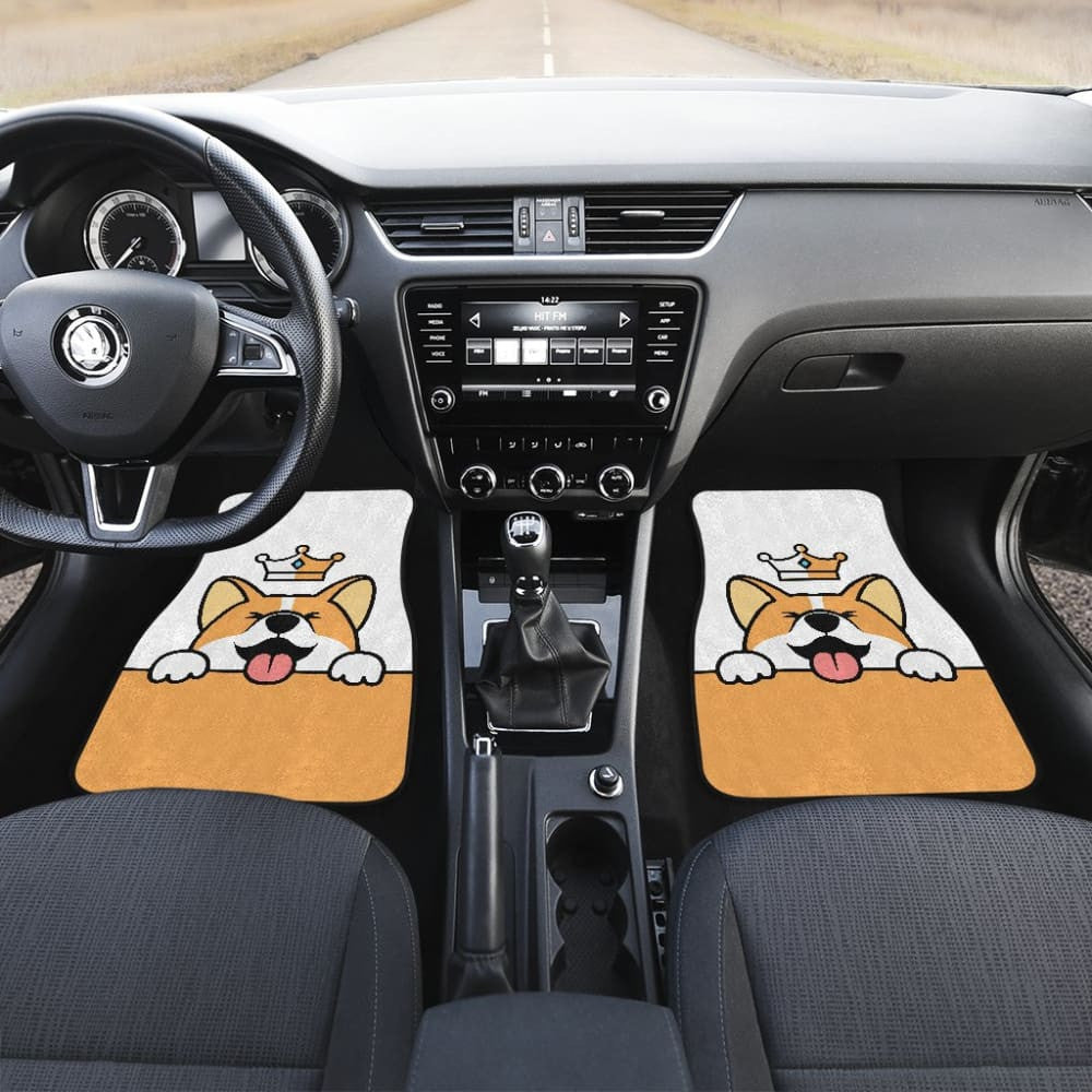 Cute Dog Corgi Royal Crown Premium Car Floor Mats