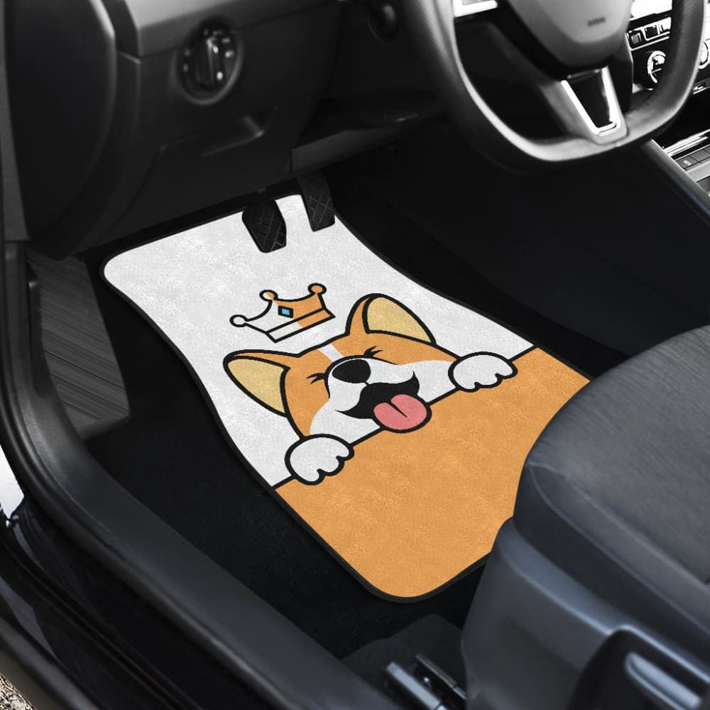 Cute Dog Corgi Royal Crown Premium Car Floor Mats