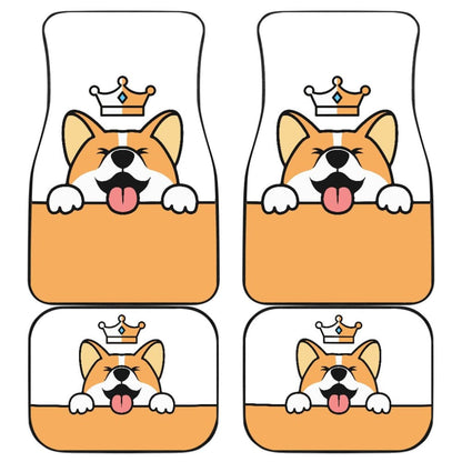 Cute Dog Corgi Royal Crown Premium Car Floor Mats