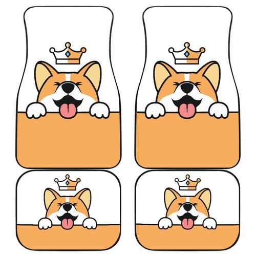 Cute Dog Corgi Royal Crown Premium Car Floor Mats