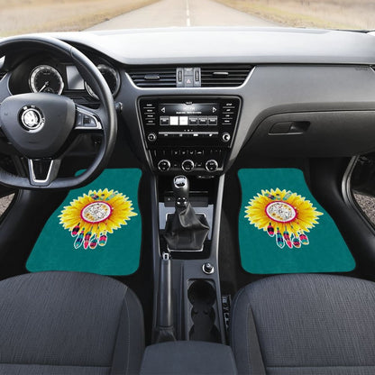 Amazing Gift Ideas Sunflower Native American Pattern Teal Background Car Floor Mats