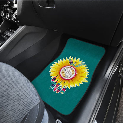 Amazing Gift Ideas Sunflower Native American Pattern Teal Background Car Floor Mats