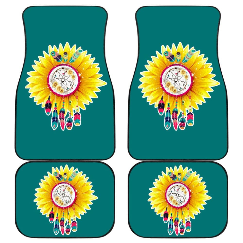 Amazing Gift Ideas Sunflower Native American Pattern Teal Background Car Floor Mats