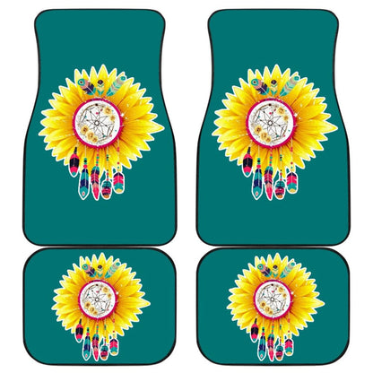 Amazing Gift Ideas Sunflower Native American Pattern Teal Background Car Floor Mats
